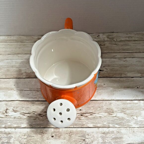Ceramic Decorative Watering Can Pitcher Vase, Orange, Floral, Spring, Easter - Picture 5 of 10